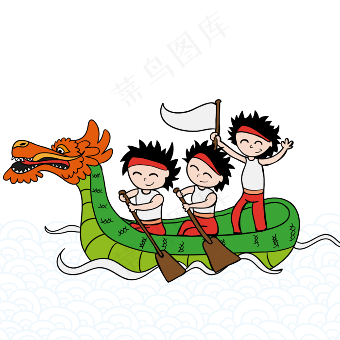 端午节划龙舟卡通矢量图