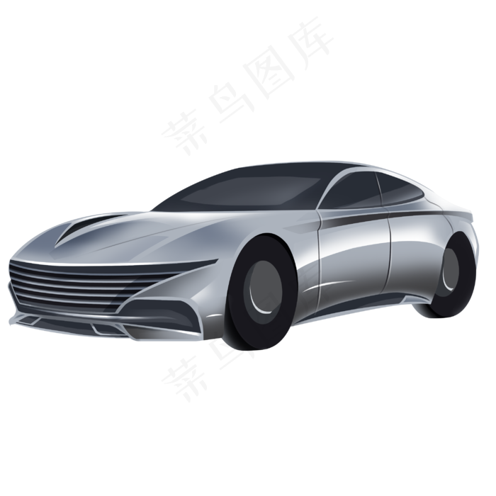 银色大气现代汽车手绘插图,免抠元素