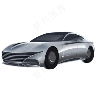 银色大气现代汽车手绘插图,免抠元素