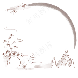 古风水墨中国风花纹边框市井建筑