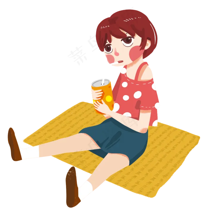 夏天喝冰镇汽水手绘(3000X3000(DPI:300))psd模版下载