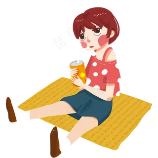 夏天喝冰镇汽水手绘