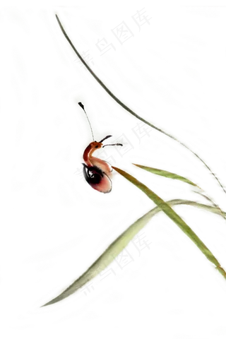 小蜗牛简约淡雅水墨画PNG免抠素材