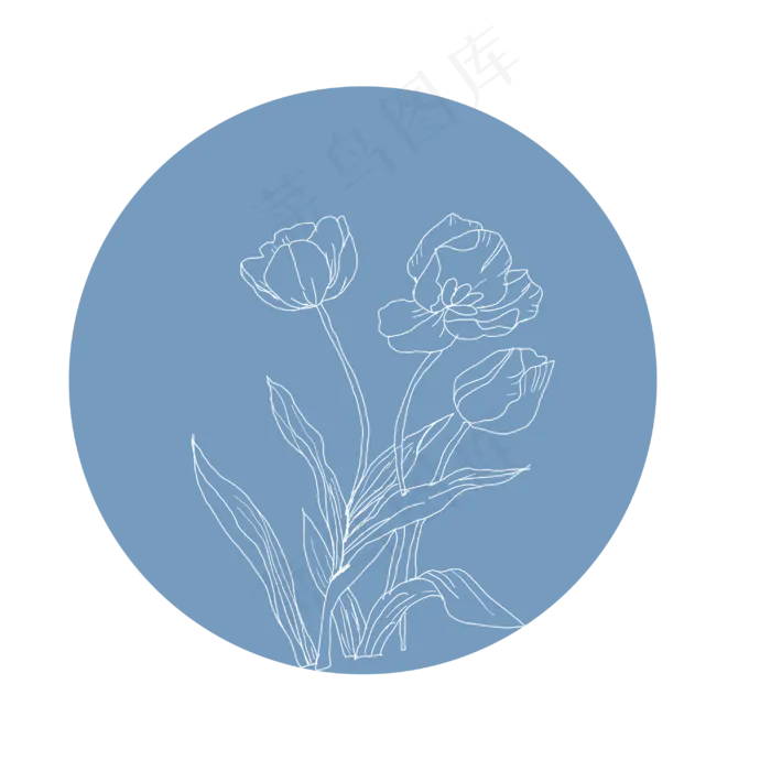 手绘花卉中国风灰蓝色(3000X3000(DPI:300))psd模版下载