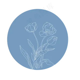手绘花卉中国风灰蓝色