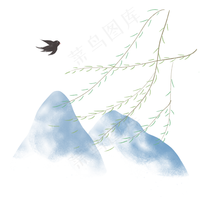 清明节漂浮柳叶中国风柳叶燕子