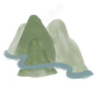 水墨山水淡彩湖光山色