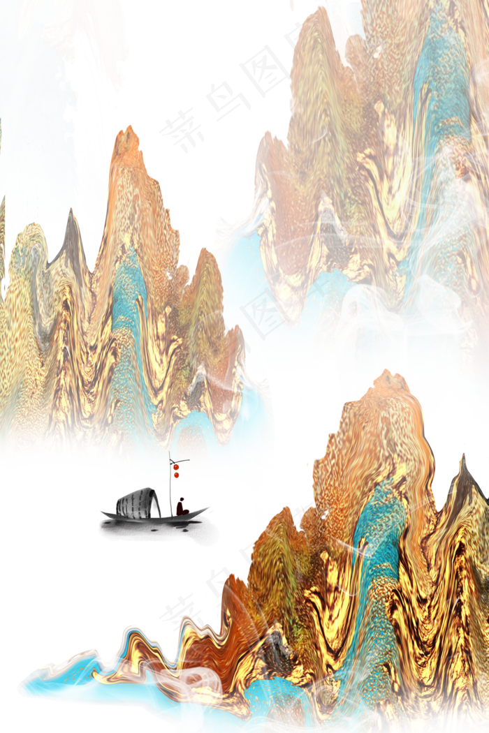 珐琅彩山水橘色中国风装饰画