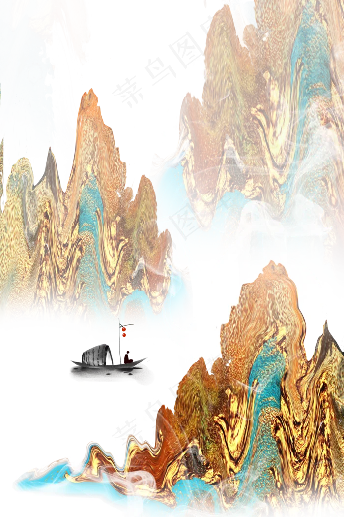 珐琅彩山水橘色中国风装饰画(3648X5463(DPI:150))psd模版下载