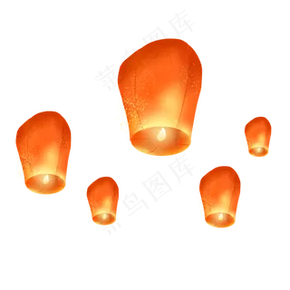 卡通手绘中元节许愿灯,免抠元素