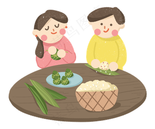 端午节家人一起包粽子