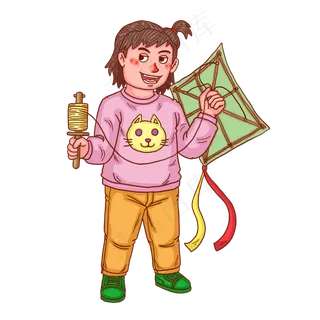 六一儿童节玩风筝的小女孩人物
