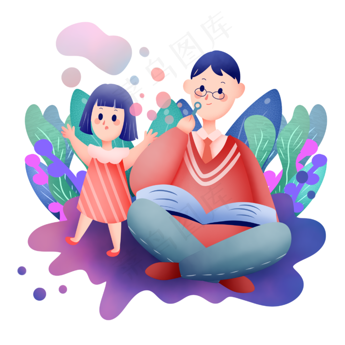 父亲和女儿吹泡泡