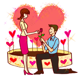 情人节玫瑰表白手绘人物PNG素材