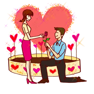 情人节玫瑰表白手绘人物PNG素材