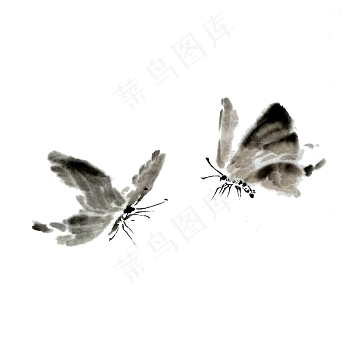 蝴蝶水墨国画翅膀写意PNG,免抠元素(3000X3000(DPI:300))psd模版下载