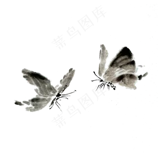 蝴蝶水墨国画翅膀写意PNG,免抠元素