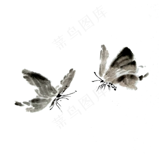 蝴蝶水墨国画翅膀写意PNG,免抠元素