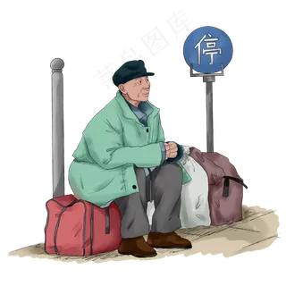 商用手绘大型场景春运民工思乡回,免抠元素