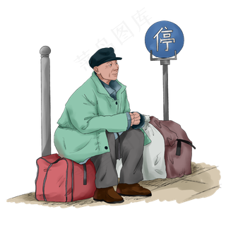 商用手绘大型场景春运民工思乡回,免抠元素