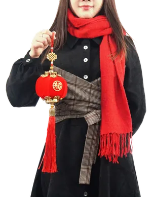 女生手拿红灯笼,免抠元素