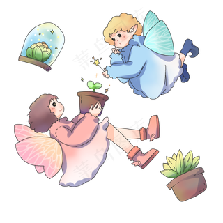 春分拿着花盆的小女孩,免抠元素