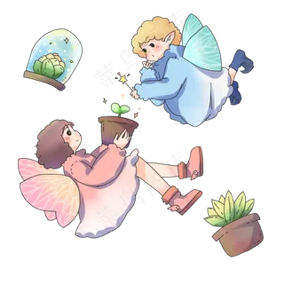 春分拿着花盆的小女孩,免抠元素