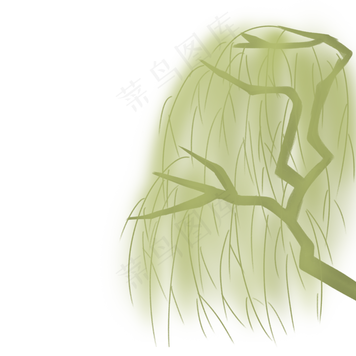 水墨风格清明清明节河边的柳树