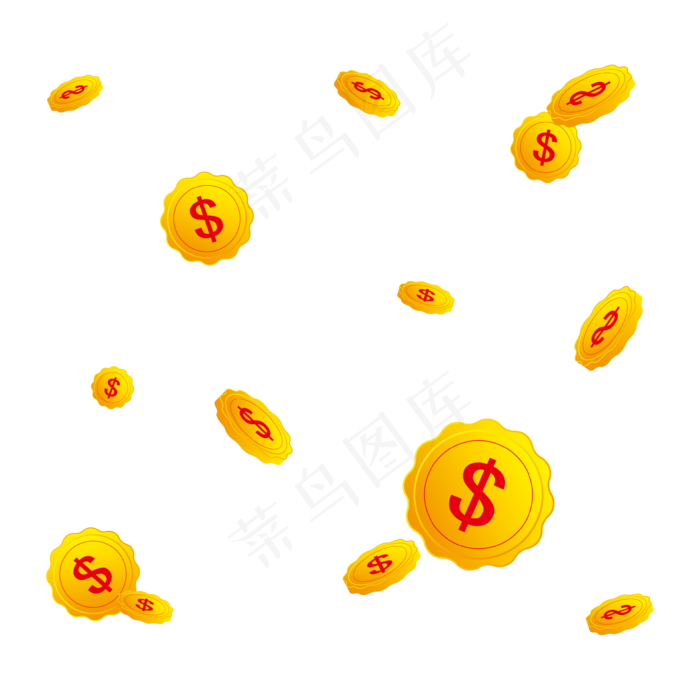 花边金色金币漂浮素材,免抠元素(3543*3543px 300 dpi )ai矢量模版下载
