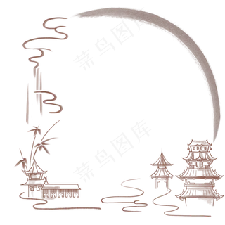 古风水墨中国风花纹边框市井建筑