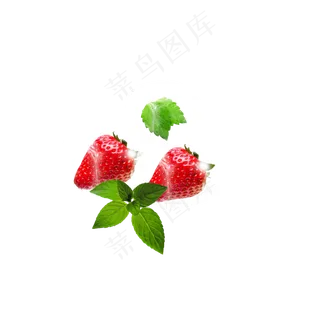 冰块包裹绿叶草莓元素,免抠元素