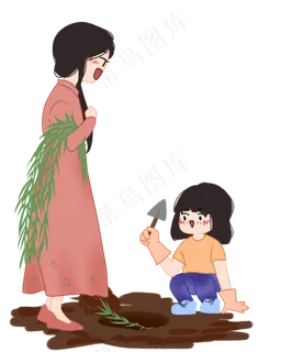 清明节植树的小女孩