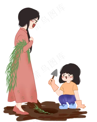 清明节植树的小女孩