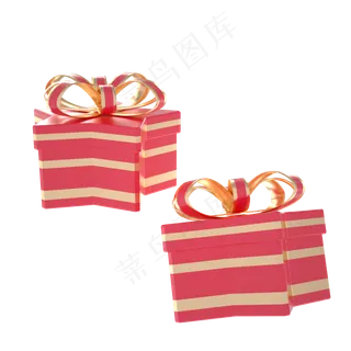 C4D金色质感喜庆红色礼盒,免抠元素