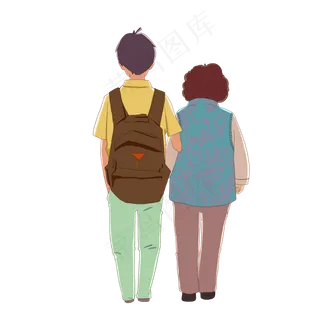 手绘母亲节母子搀扶在一起