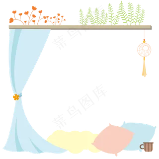 初春景色可爱室内飘窗场景边框矢