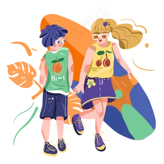 儿童节海边度假小朋友