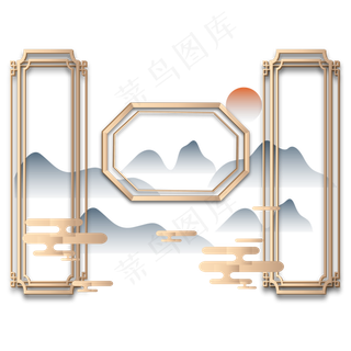 古风浅色山水边框