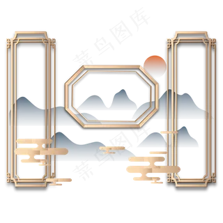 古风浅色山水边框