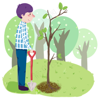 植树节种树的小女孩
