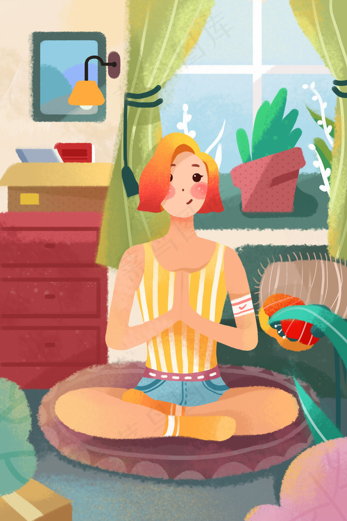 早安瑜伽插画手绘