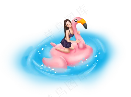 大暑火烈鸟泳圈和女孩
