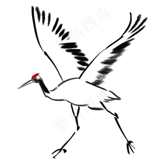 中国风水墨黑白插图仙鹤,免抠元素