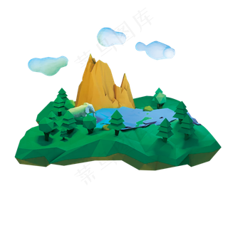 平原上的蓝色湖泊,免抠元素