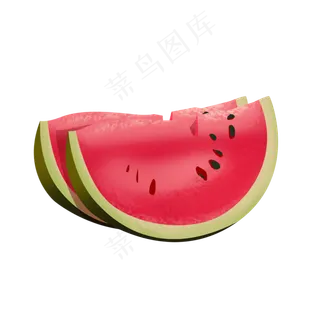手绘写实两半西瓜psd透明底