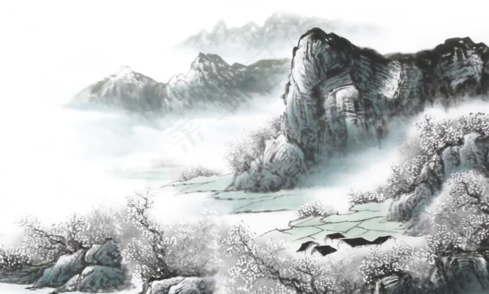 水墨画免扣png(3401X2048(DPI:300))psd模版下载