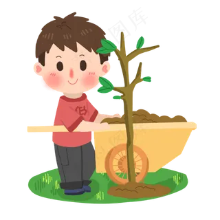 植树节卡通男生运泥PNG素材,免抠元素