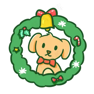 圣诞节平安夜可爱手绘花环狗狗装,免抠元素