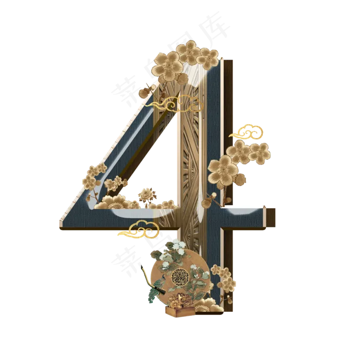 复古新中式数字4(2000*2000px 	      )psd模版下载