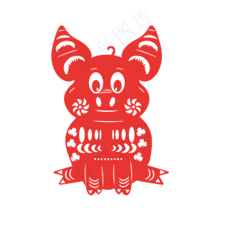 红色猪元素剪纸窗花,免抠元素